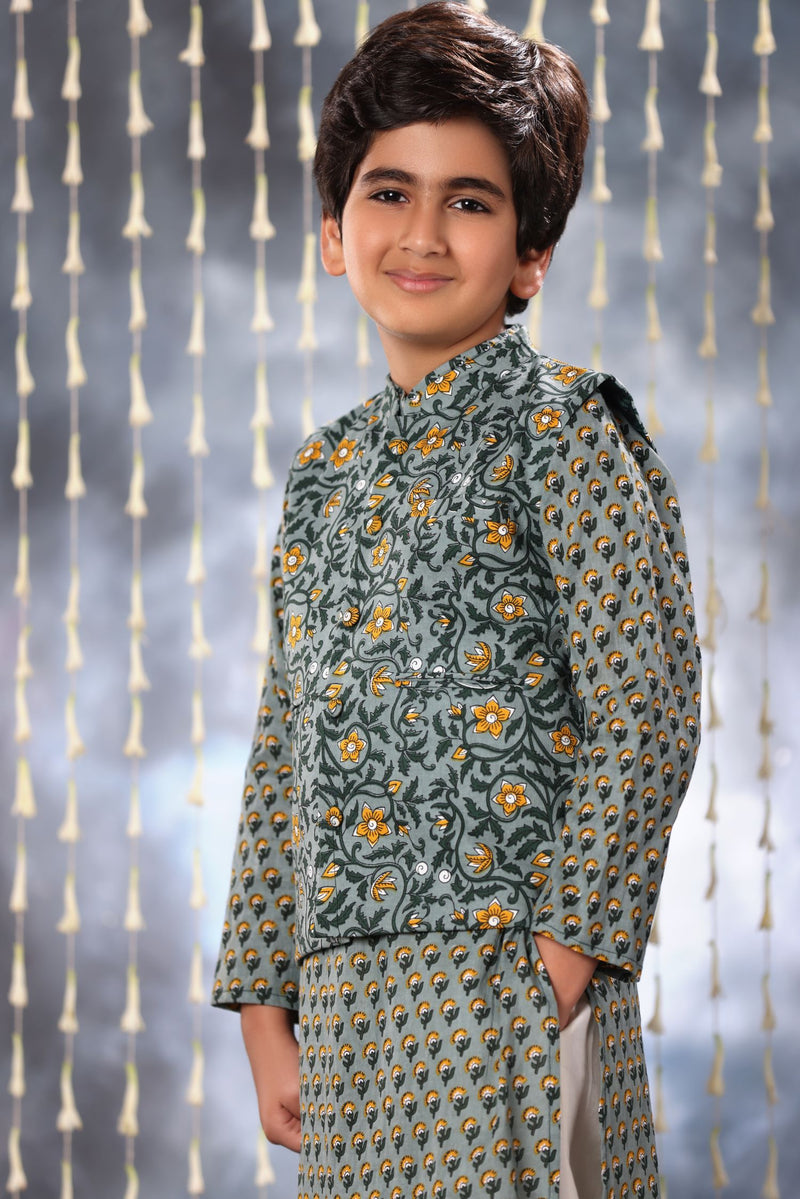 Grey Jaipuri Floral Print Jacket Only