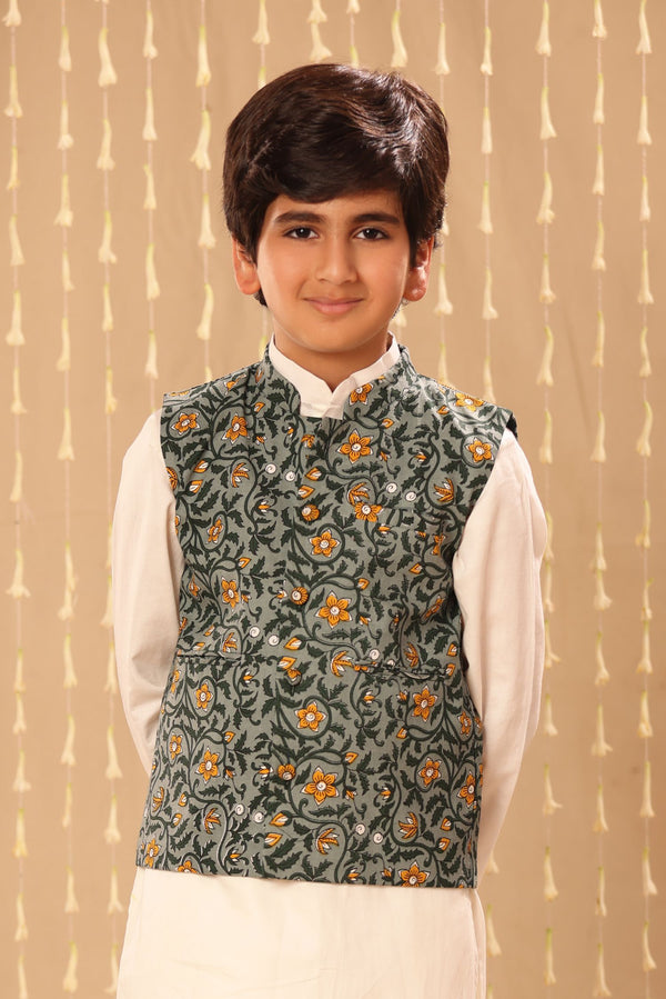 Grey Jaipuri Floral Print Jacket Only