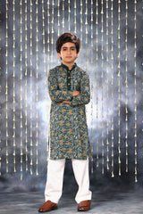 Grey Jaipuri Handblock Print Kurta Co-ord Set with Solid Collar Design