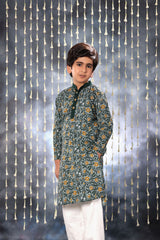 Grey Jaipuri Handblock Print Kurta Co-ord Set with Solid Collar Design