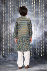 Grey Jaipuri Handblock Print Kurta Co-ord Set with Solid Collar Design and Grey Jacket