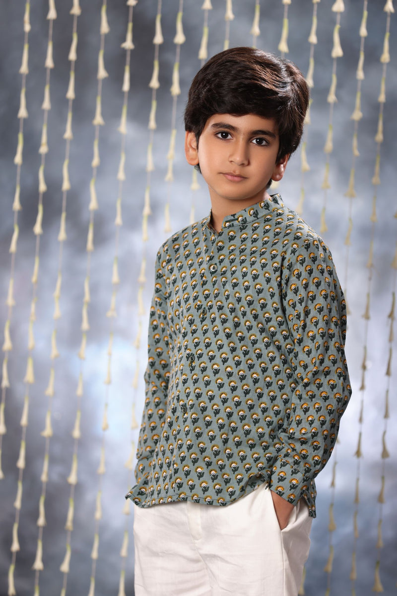 Grey Jaipuri Handblock Print Shirt with Pant