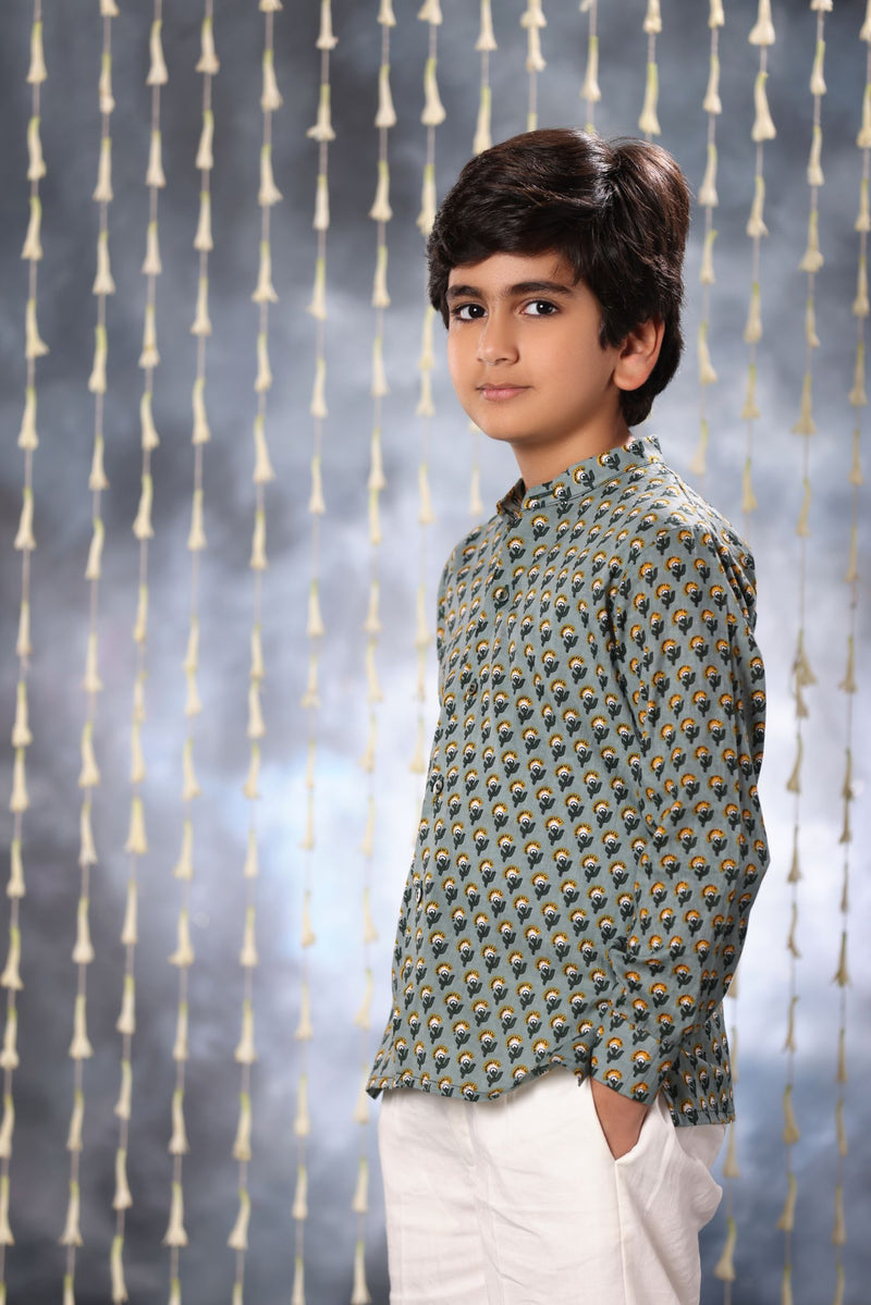 Grey Jaipuri Handblock Print Shirt with Pant