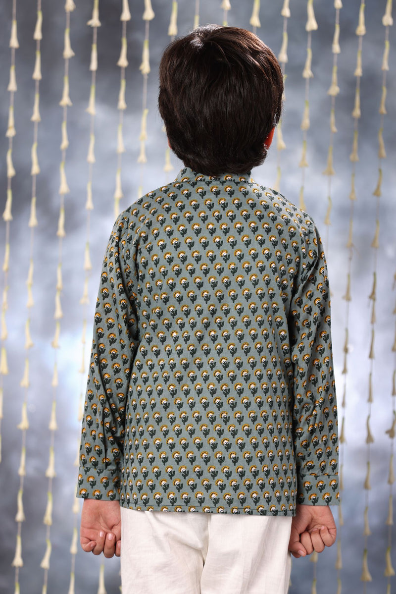 Grey Jaipuri Handblock Print Shirt Only