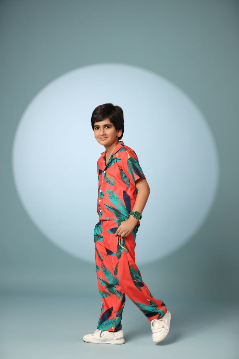 Leaf Print Boys Co-ord Set with Pants