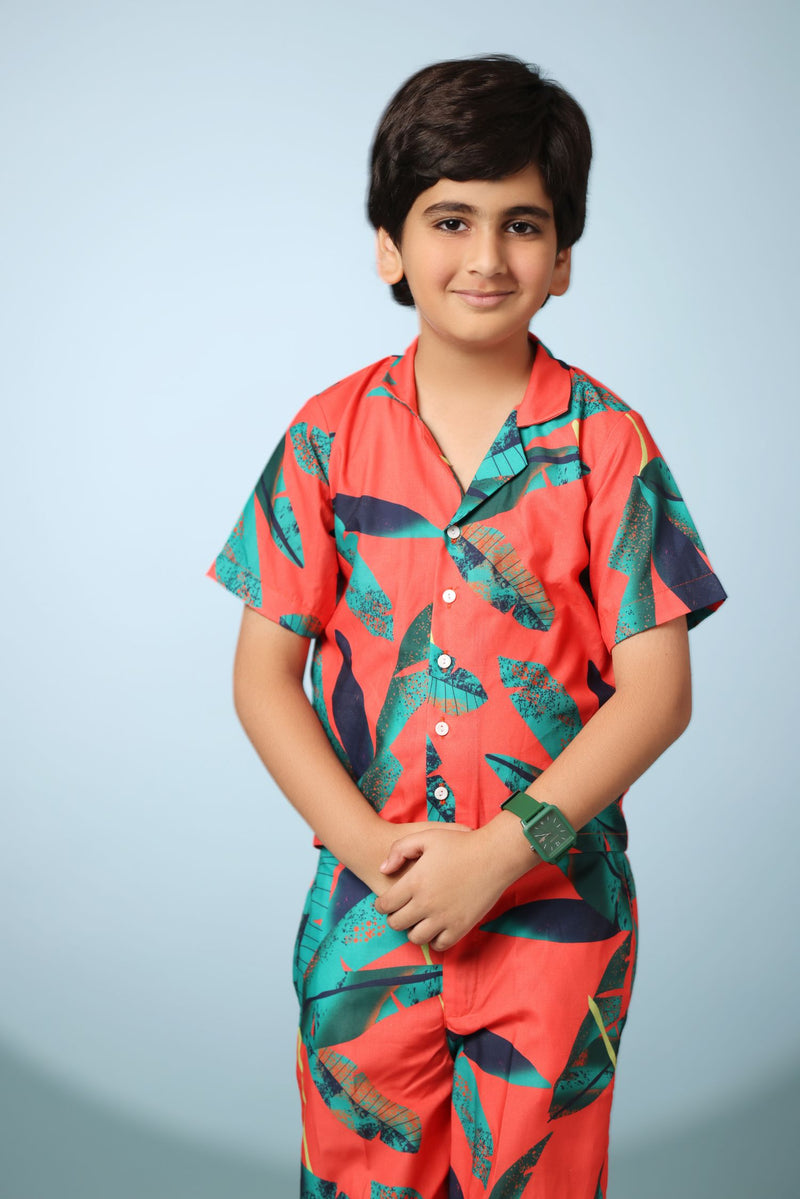 Leaf Print Boys Co-ord Set with Pants