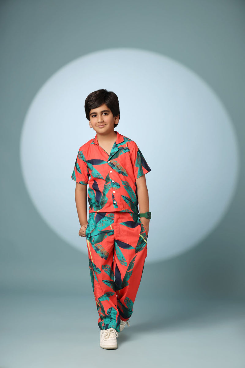 Leaf Print Boys Co-ord Set with Pants