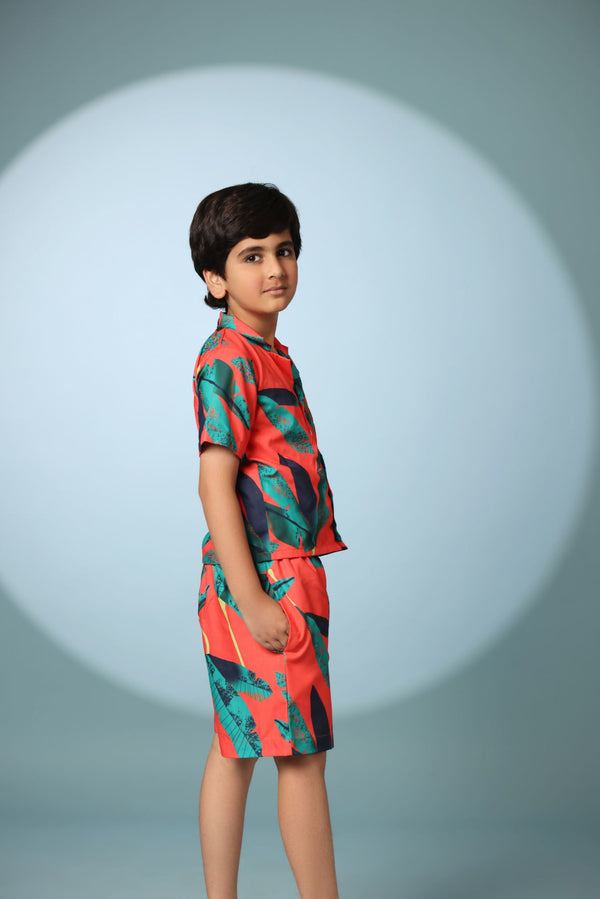 Leaf Print Boys Co-ord Set with Shorts