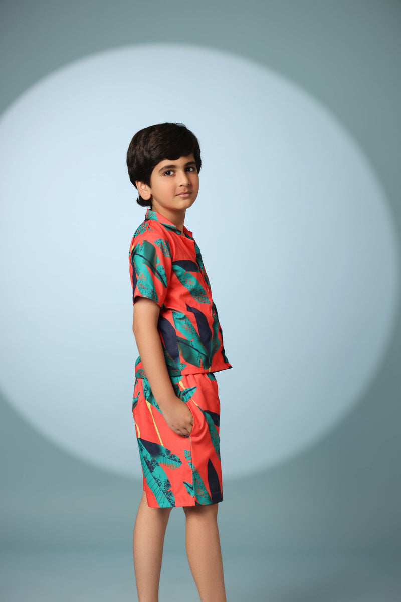 Leaf Print Boys Co-ord Set with Shorts