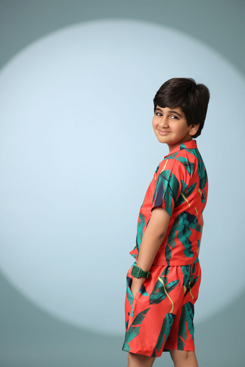 Leaf Print Boys Co-ord Set with Shorts