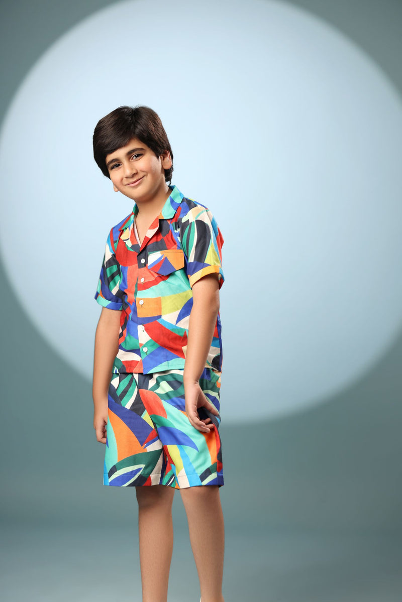 Bird Print Boys Co-ord Set with Shorts