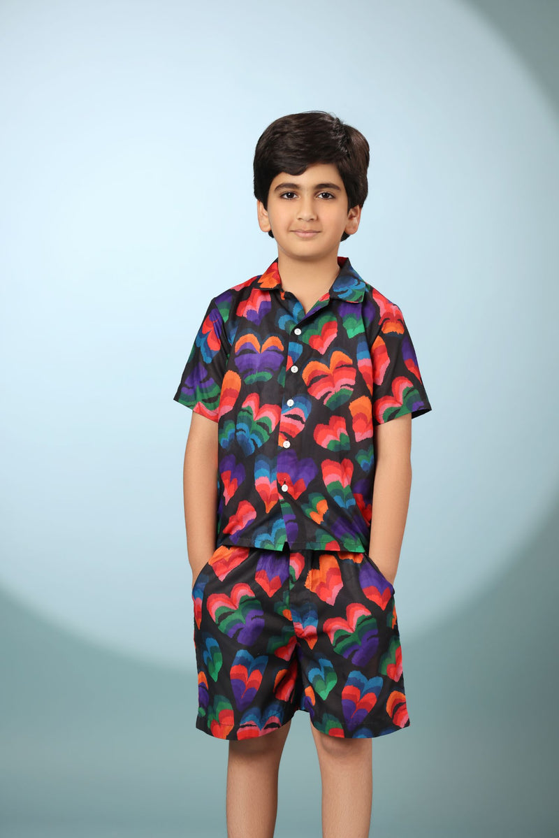 Black Floral Boys Co-ord Set with Shorts