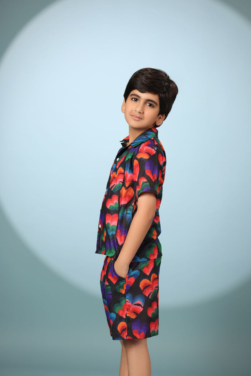 Black Floral Boys Co-ord Set with Shorts
