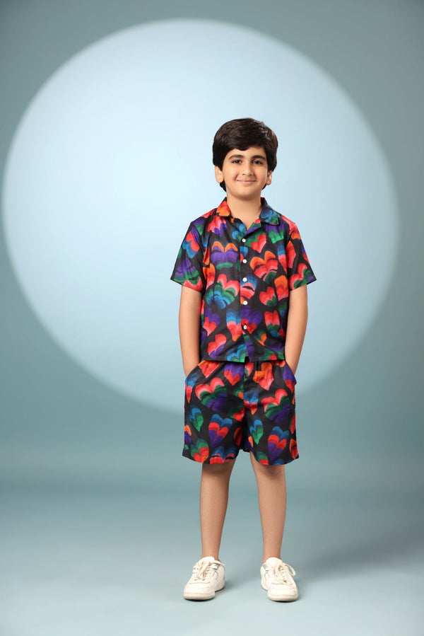 Black Floral Boys Co-ord Set with Shorts