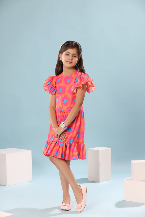 Marimekko Print Ruffled Sleeve Dress