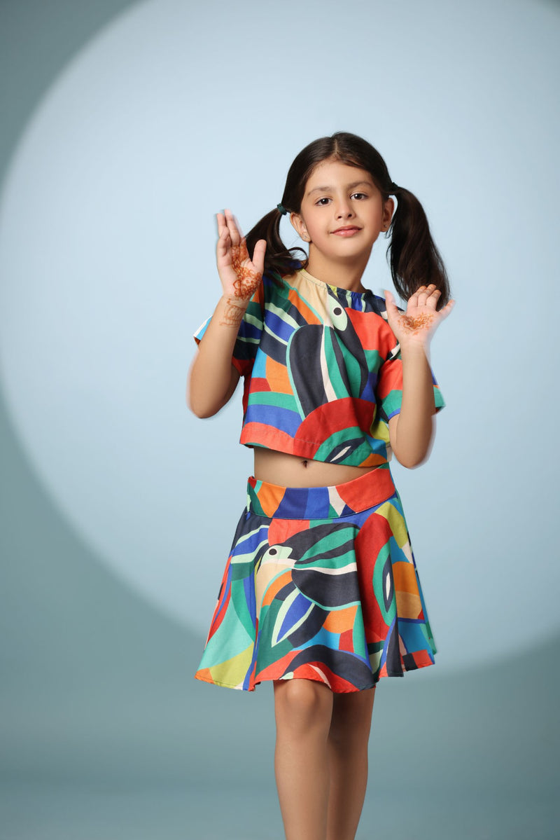 Bird Print Short Sleeve Dress