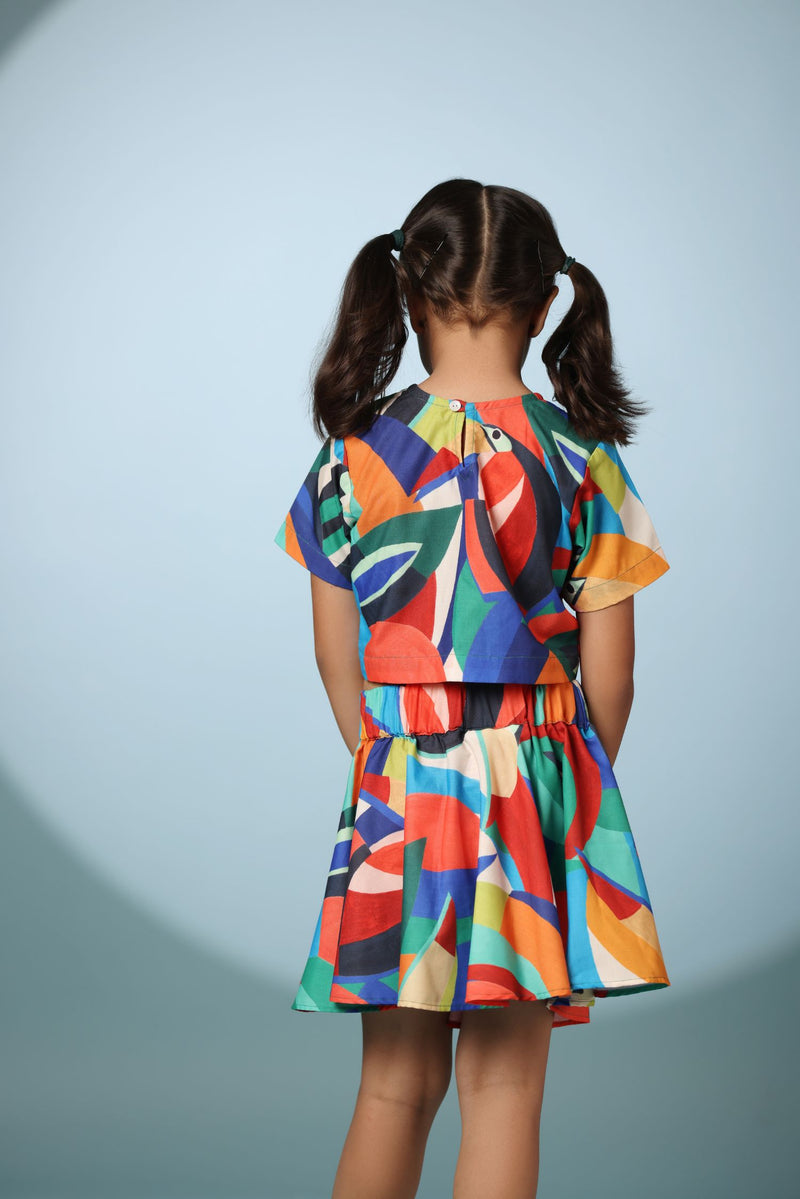 Bird Print Short Sleeve Dress
