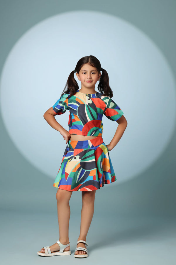 Bird Print Short Sleeve Dress