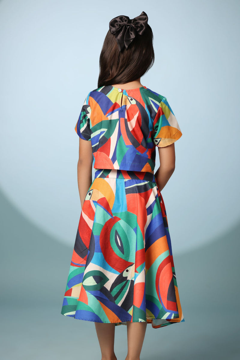 Bird Print Crop Top and Skirt Set