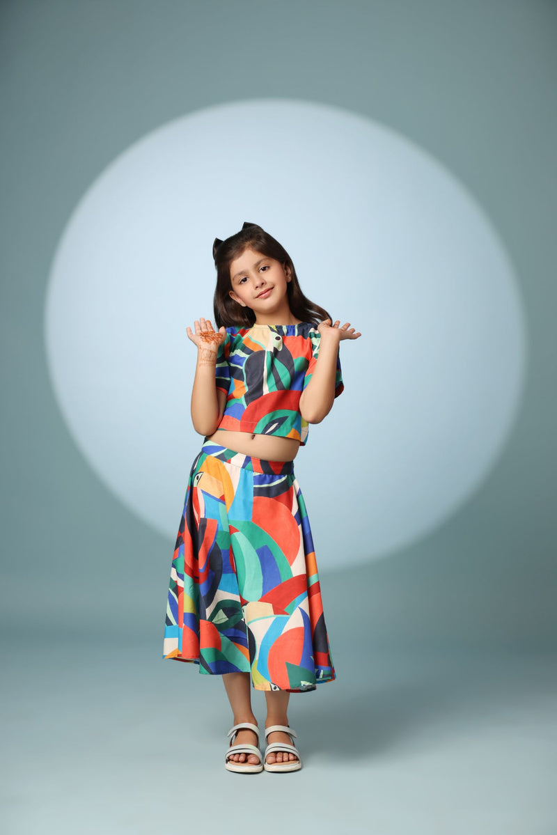 Bird Print Crop Top and Skirt Set