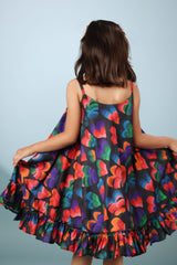 Black Floral Print Spaghetti Sleeves Dress