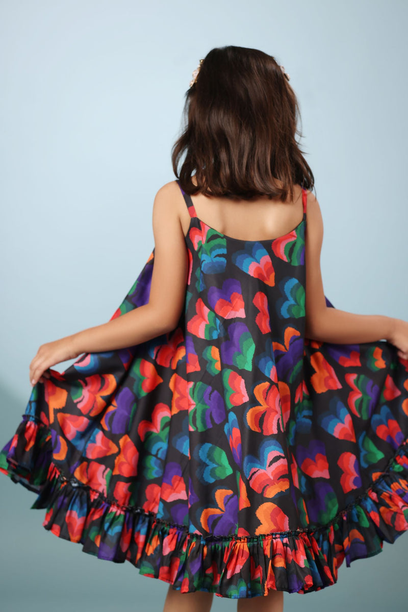 Black Floral Print Spaghetti Sleeves Dress
