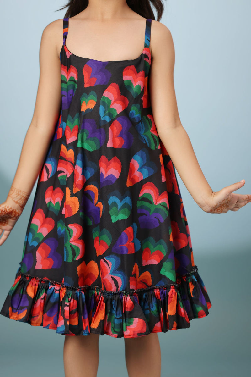 Black Floral Print Spaghetti Sleeves Dress