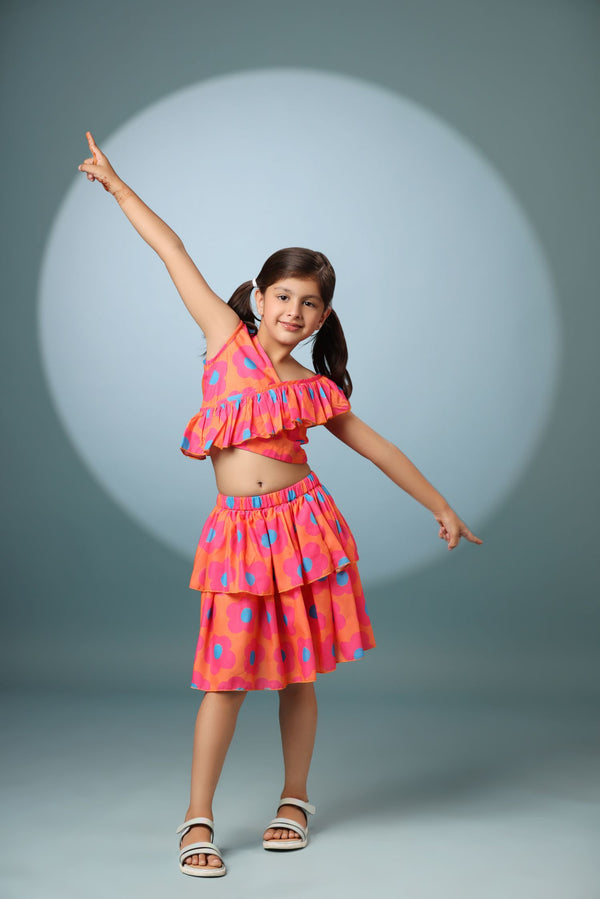Merimekko Print Crop Top and Tiered Skirt