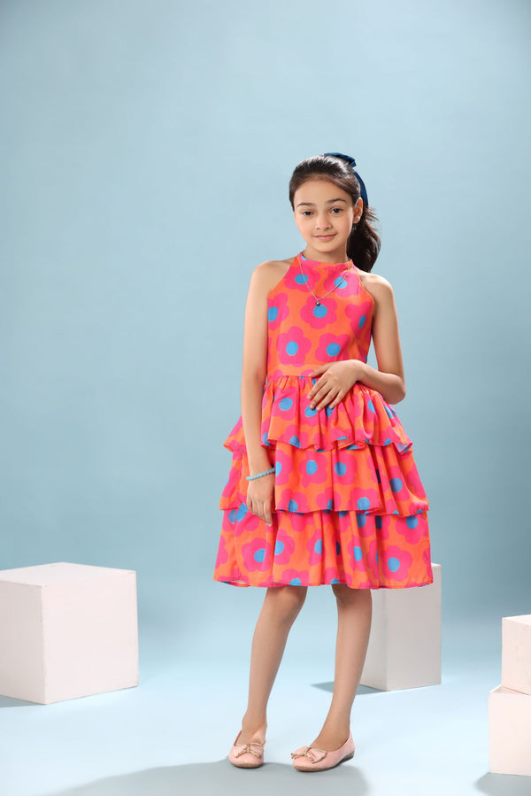 Merimekko Print Sleeveless Tiered Frock Dress