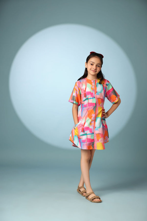 Abstract Print Shirt Dress