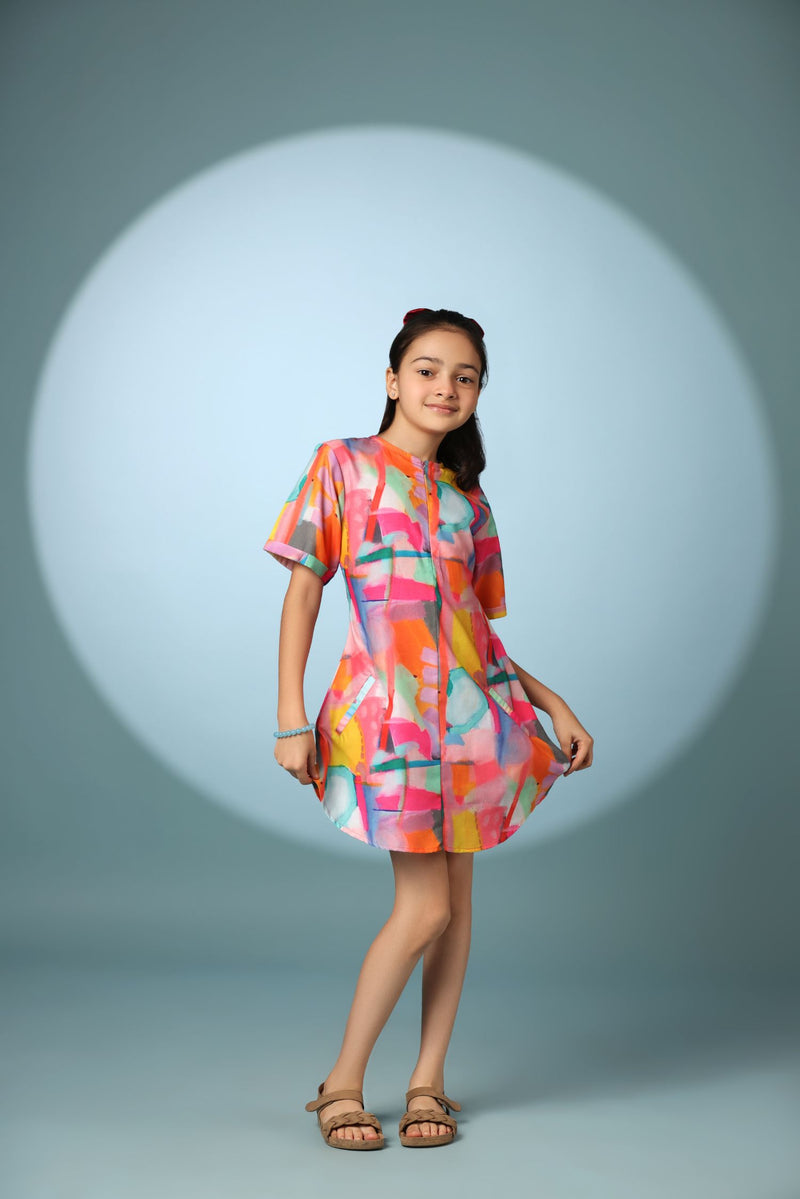 Abstract Print Shirt Dress