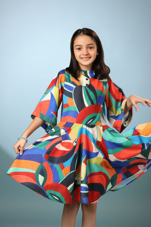 Bird Print Frock Dress