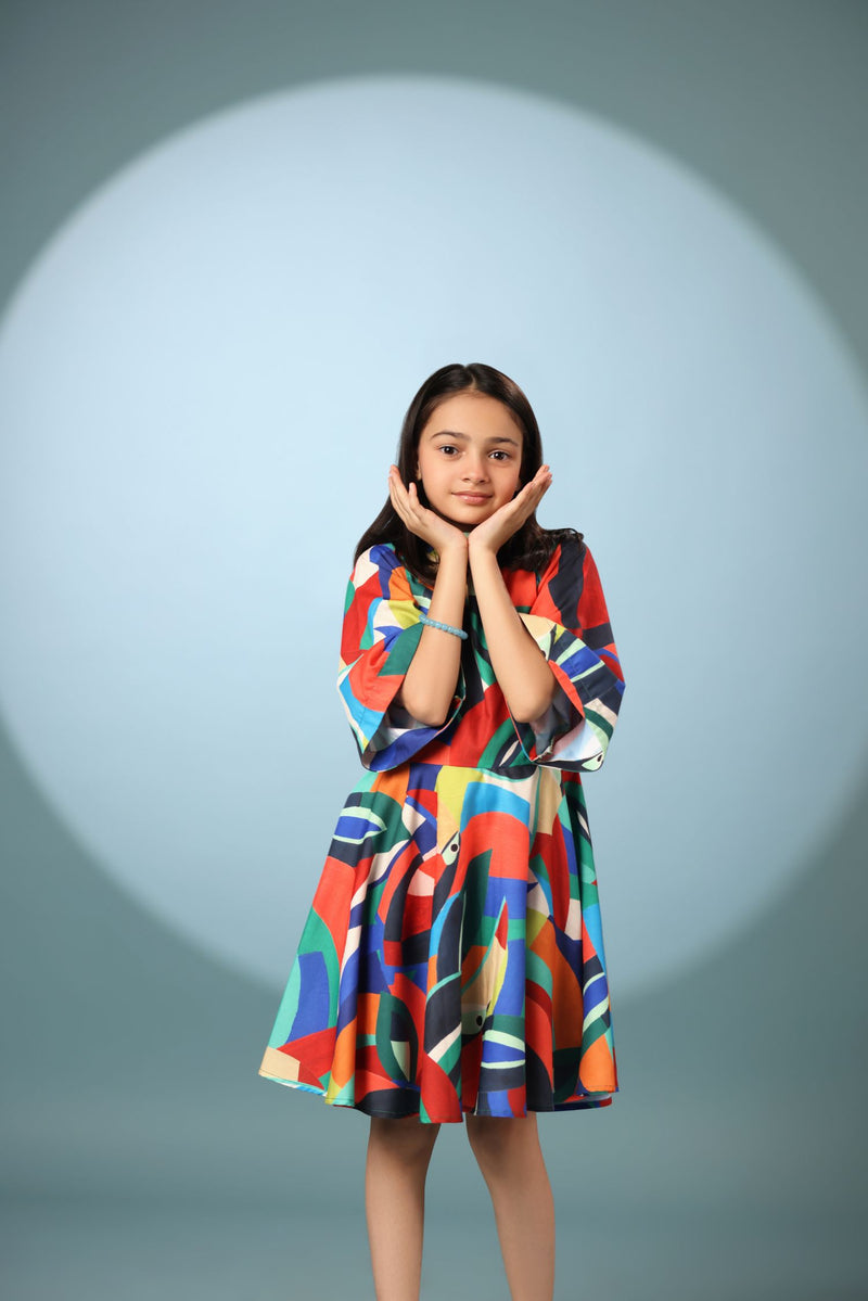 Bird Print Frock Dress