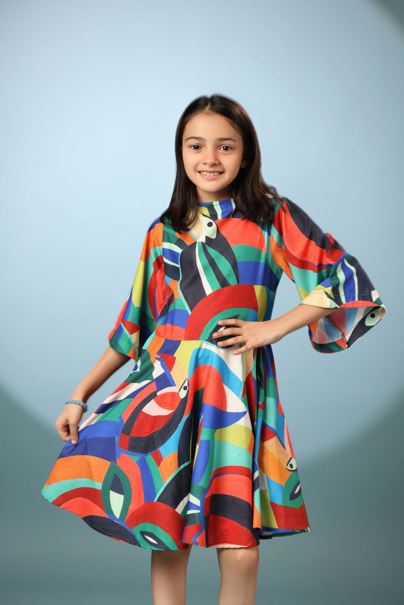 Bird Print Frock Dress