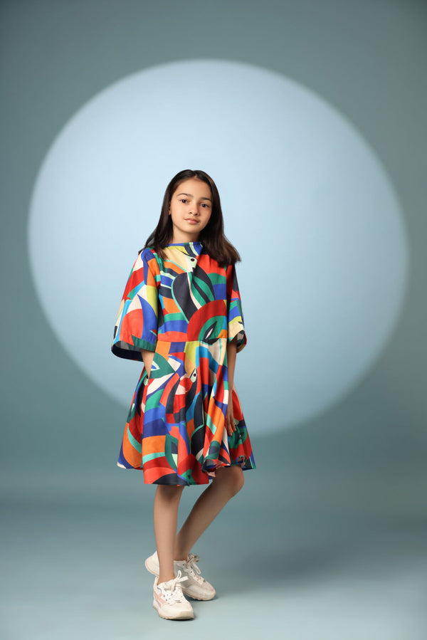 Bird Print Frock Dress