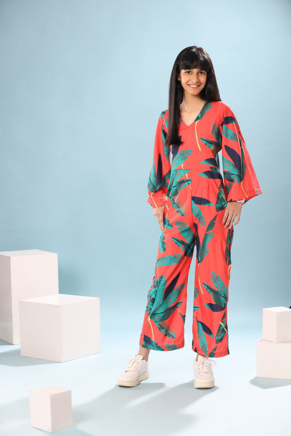 Leaf Print Jumpsuit Dress