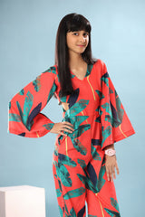 Leaf Print Jumpsuit Dress