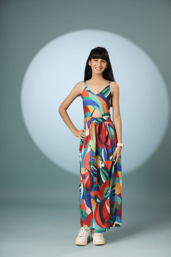 Bird Print Long Frock Dress