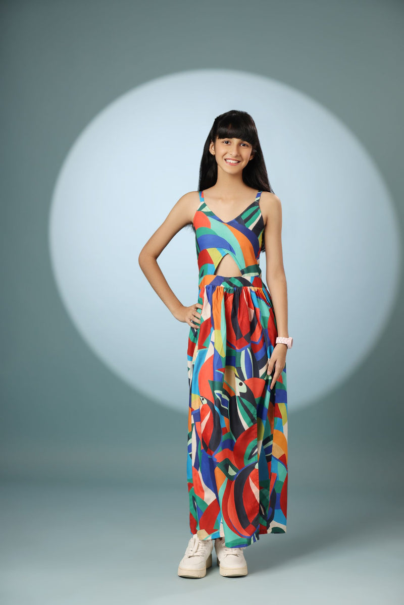 Bird Print Long Frock Dress