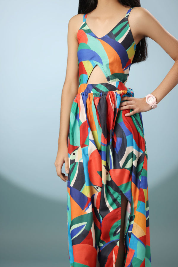 Bird Print Long Frock Dress