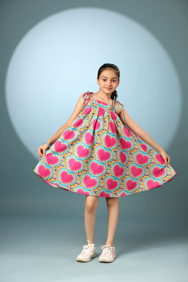 Heart Print Sleeveless Short Frock Dress