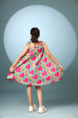 Heart Print Sleeveless Short Frock Dress