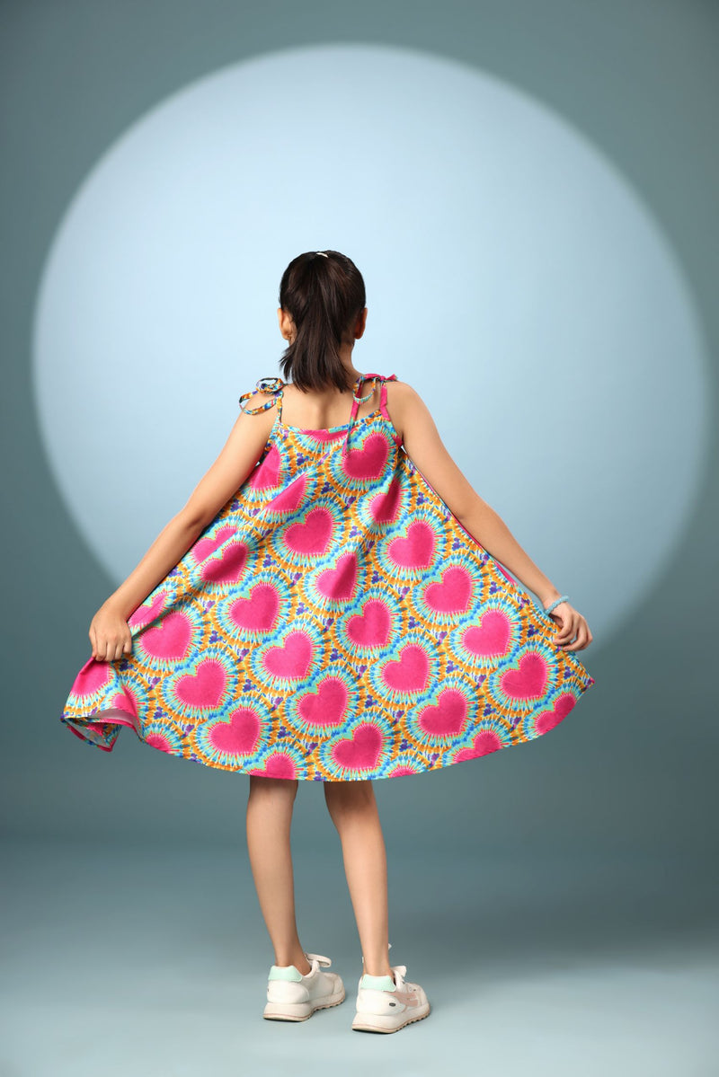 Heart Print Sleeveless Short Frock Dress
