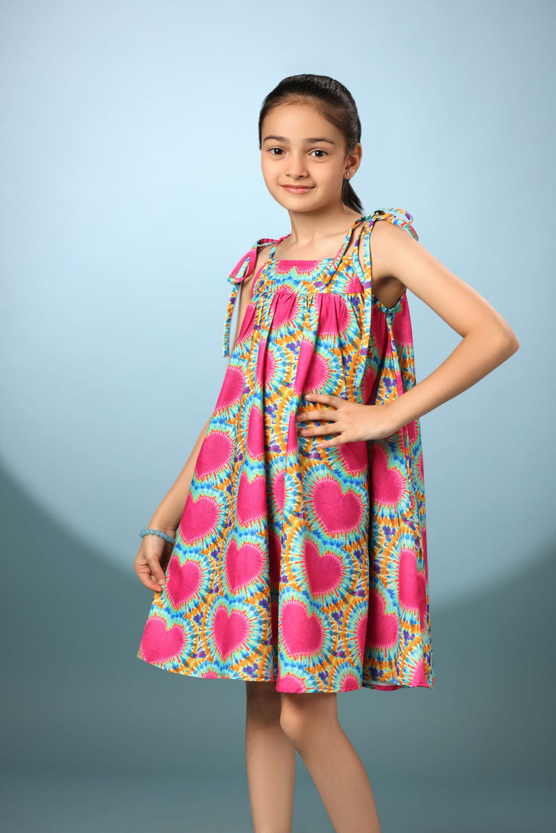 Heart Print Sleeveless Short Frock Dress