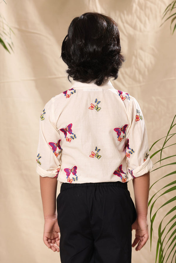 Off White Butterfly Embroidered Classic Shirt