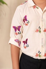 Off White Butterfly Embroidered Classic Shirt
