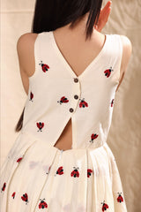 Off White Ladybug Embroidered Box Pleat Dress
