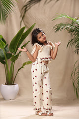 Off White Ladybug Smocked Top and Pant Co-ord Set