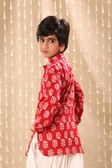 Red Floral Print Short Kurta with Dhoti Salwar