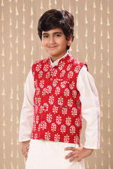 Red Jaipuri Floral Motif Handblock Print Jacket Only